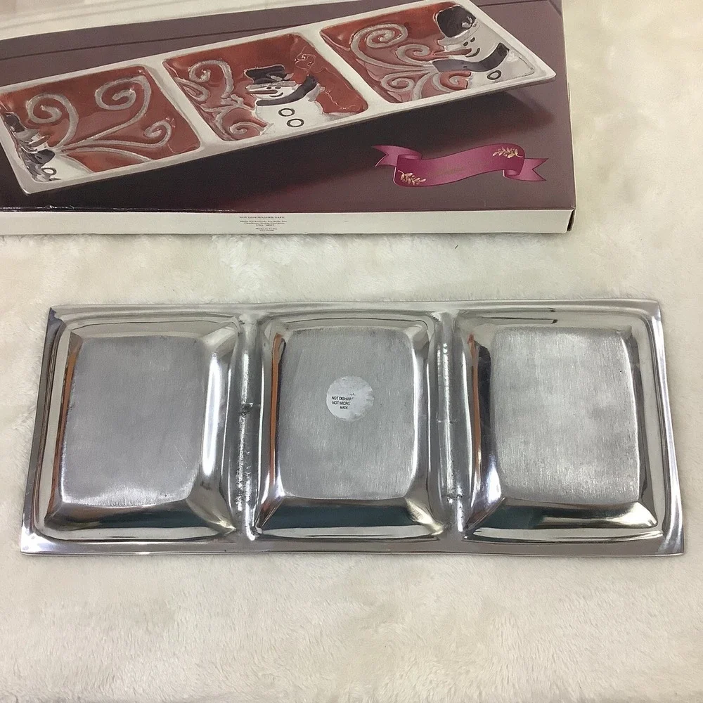 Vintage Belk 3 Section Snowman‎ Serving Dish Christmas